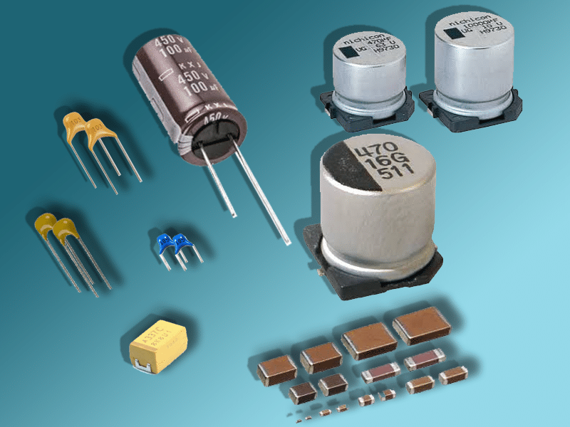 some capacitor packages for aluminum electrolytic, ceramic, mica and tantalum